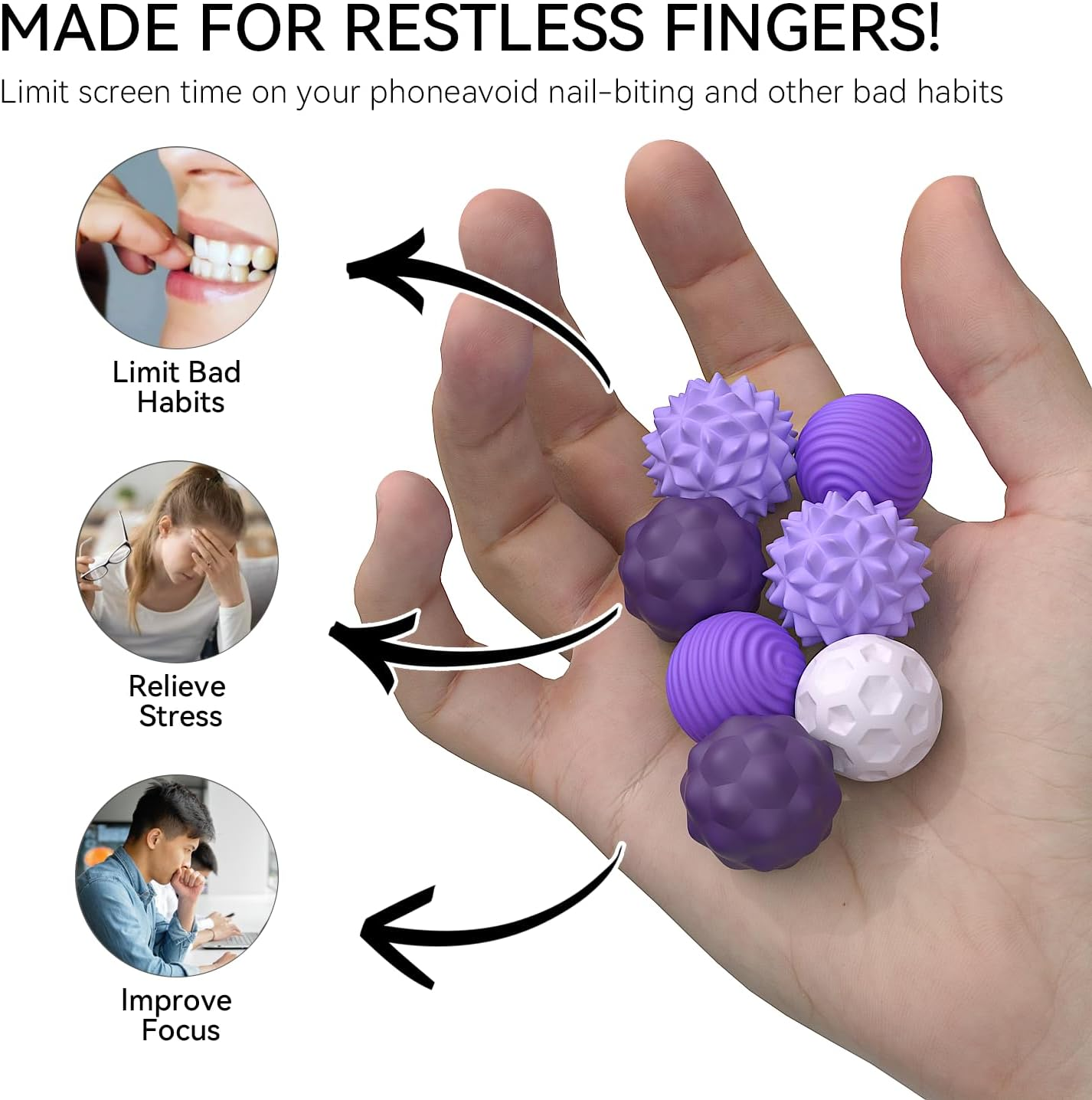 Magnetic Balls Fidget Toys, 8PCS Stress Relief Ball Sensory Toys for Adults Kids, Silicone Anti-Stress Ball for Autism ADHD Anxiety, Portable Motor Skills Office Desk Travel Toy (Purple) - Colourful image number 6