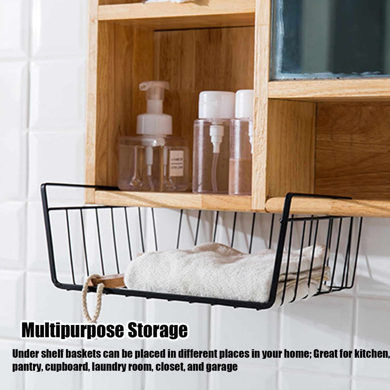 Xinghonyac 3 Pcs under Shelf Basket, under Shelf Storage Basket, Dormitory & Office Desk Kitchen Storage Rack Multifunctional Hanging Basket for Kitchen, Bedroom, Closet, Pantry (Black) image number 1