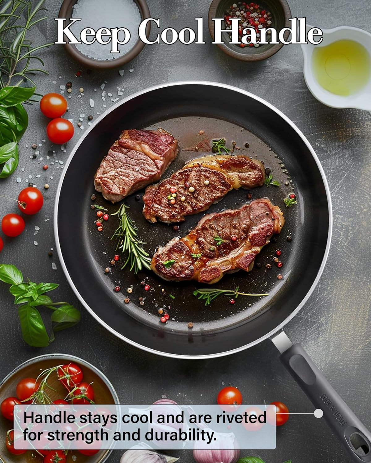 Cook N Home Pots and Pans Nonstick Cookware Set 12-Piece, Kitchen Cooking Set with Frying Pans and Saucepans, Induction Compatible, Marble Red - Turquoise image number 5