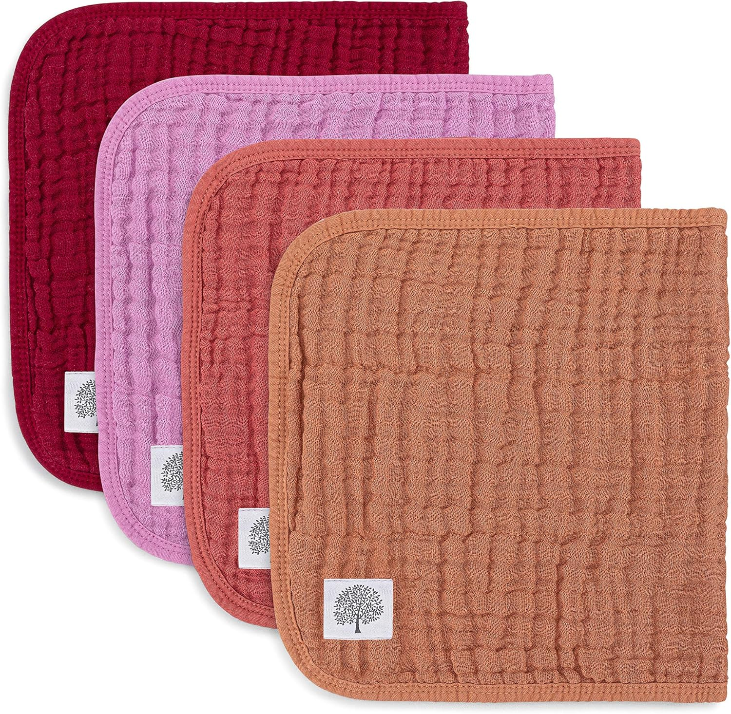 Parker Baby Co. Muslin Burp Cloths | 100% Cotton, 4-Pack Rose, 20X11 Inches, Baby Burp Cloths