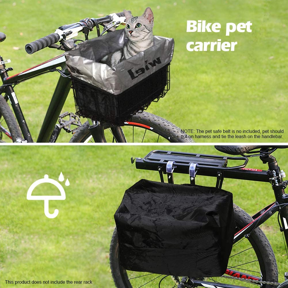 Wiel Bike Basket with Black Liner Rainproof Cover, Folding Steel Bicycle Basket Easy Install to Front Handlebar or Rear Rack, Heavy-Duty Metal Wire Bearing 33 Lbs for Commuter Grocery Shopping Picnic image number 1