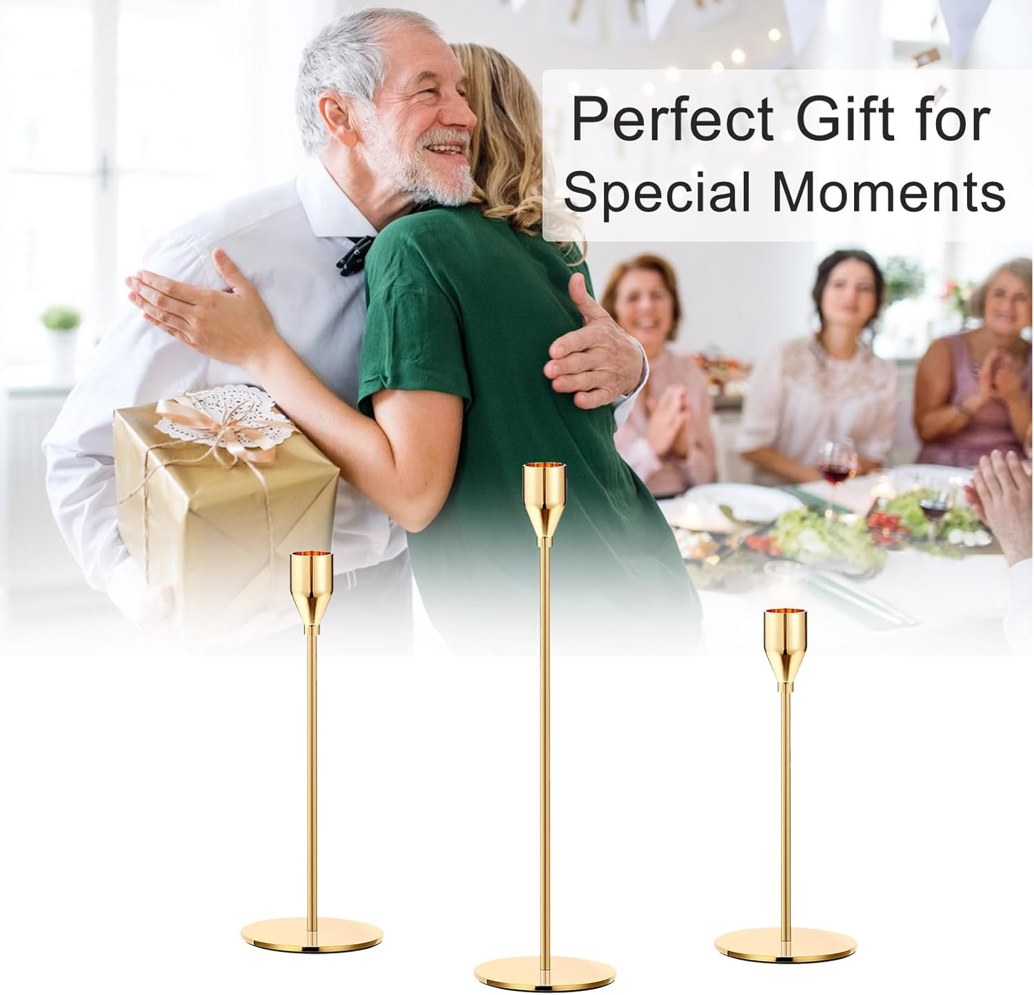 Gold Candle Holders for Pillar Candles - Taper Candlestick Holders Stand for Mantle, Dining Table Centerpiece, Tall Candle Sticks Holder Decor for Wedding, Christmas, Elegant and Sturdy (3 Pcs) image number 4