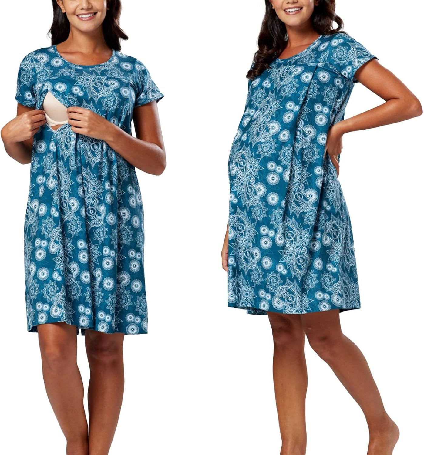 Casual Deep V Neck Dress Gown/Maternity Nightgown with Button Breastfeeding Dress Short Sleeve Maternity Sleepwear Womens Dresses Large Maternity with Lace Sleeves image number 1