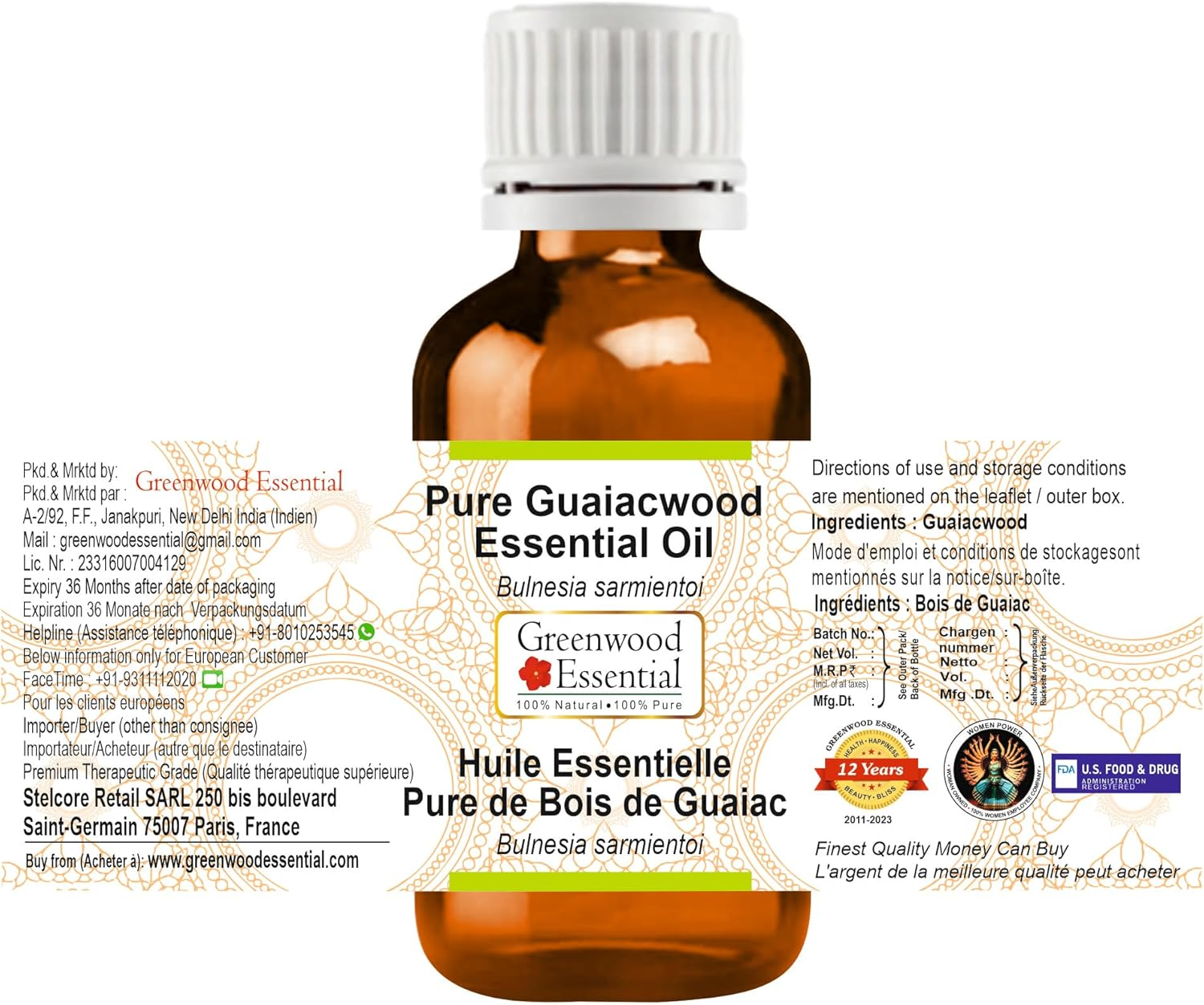Greenwood Essential Pure Guaiacwood Essential Oil (Bulnesia Sarmientoi) Steam Distilled for Personal Care (Pack of Three) 100Ml X 3 (10Oz)