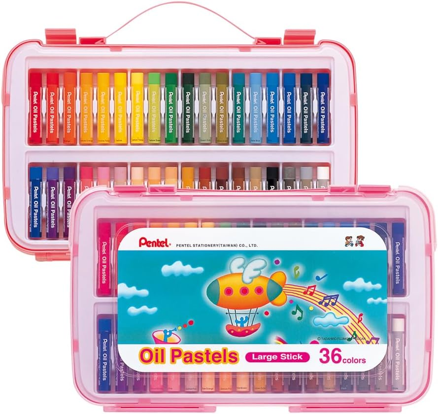 Pentel Arts Oil Pastels in Hard Case, One Pack of 36 Assorted Colours (OGHTP36E)