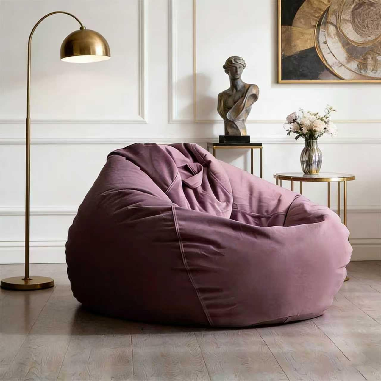 Bean Bag Chair for Adults Kids Velvet Bean Bag Cover Washable Ultra Soft Pouf Ottoman No Filler Pouf Sofa Cover Lazy Armchair Couch Floor Seating Living Room Furniture(Lotus Purple,100X120Cm) image number 4