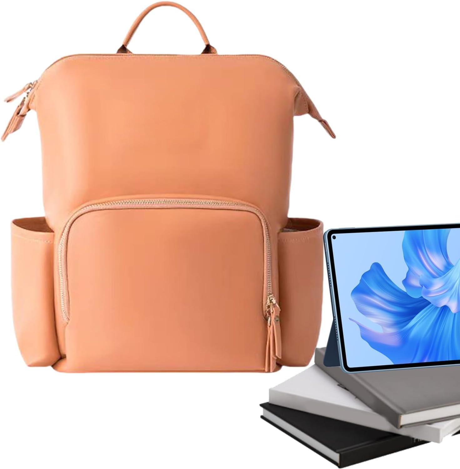 Diaper Bag Leather | Travel Baby Bag | PU Leather Diaper Backpack Waterproof Reinforced Zippers Pockets Organizer for Laptop for Mom