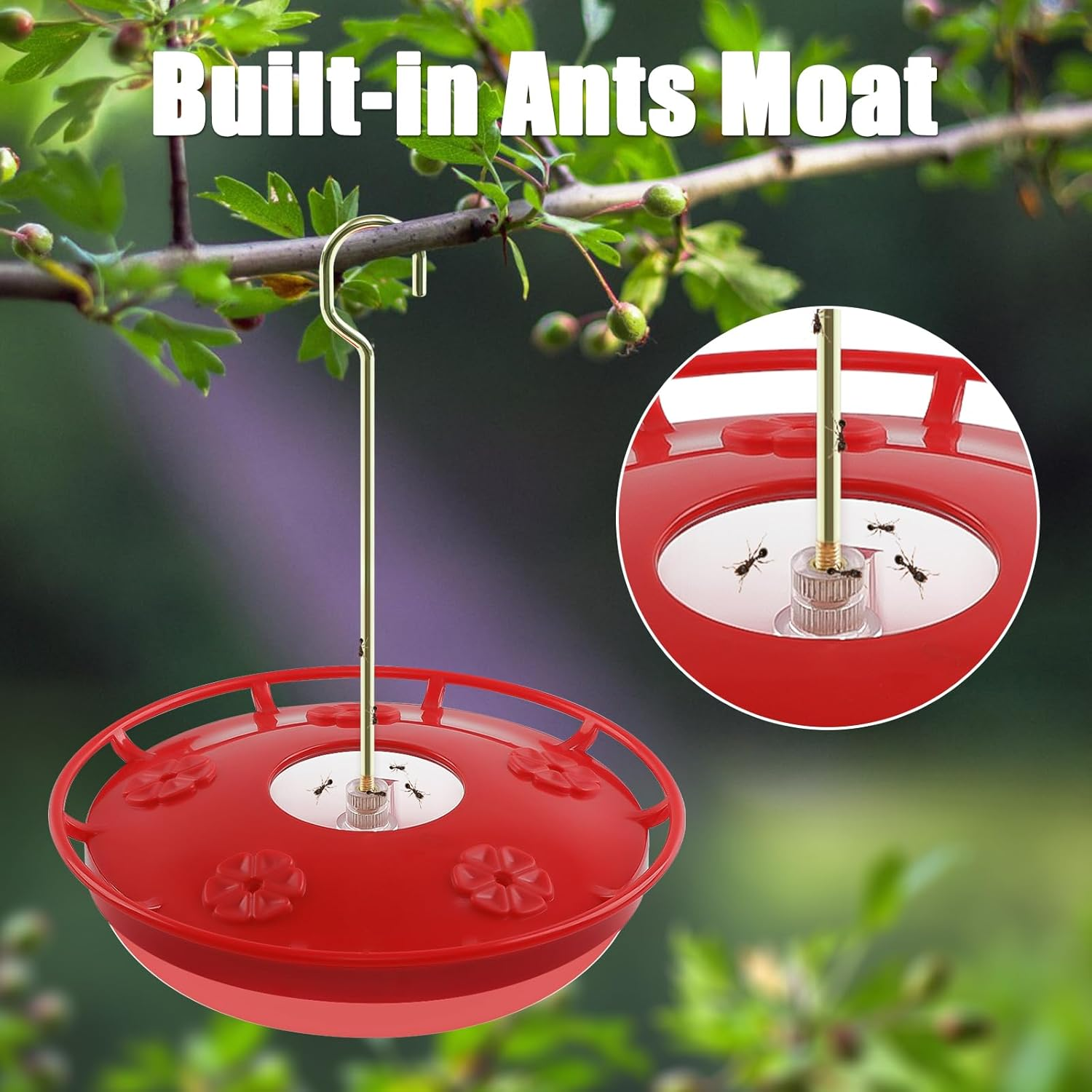 FEED GARDEN 2 Pack 16 OZ Hummingbird Feeders for Outdoor 5 Feeder Ports Ant Bee Proof Leak-Proof Cleaning Brushes Nectar Easy Clean Fill Bird Feeder for Garden Red D&eacute;cor Gifts for Mom image number 5