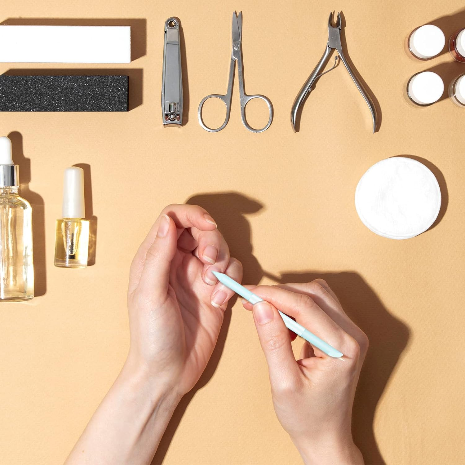 Pack of 2 round Nail File Glass Cuticle Pusher Cuticle Remover Tool Double-Sided Cuticle Trimmer Professional Manicure Stick (Blue, Pink) image number 1