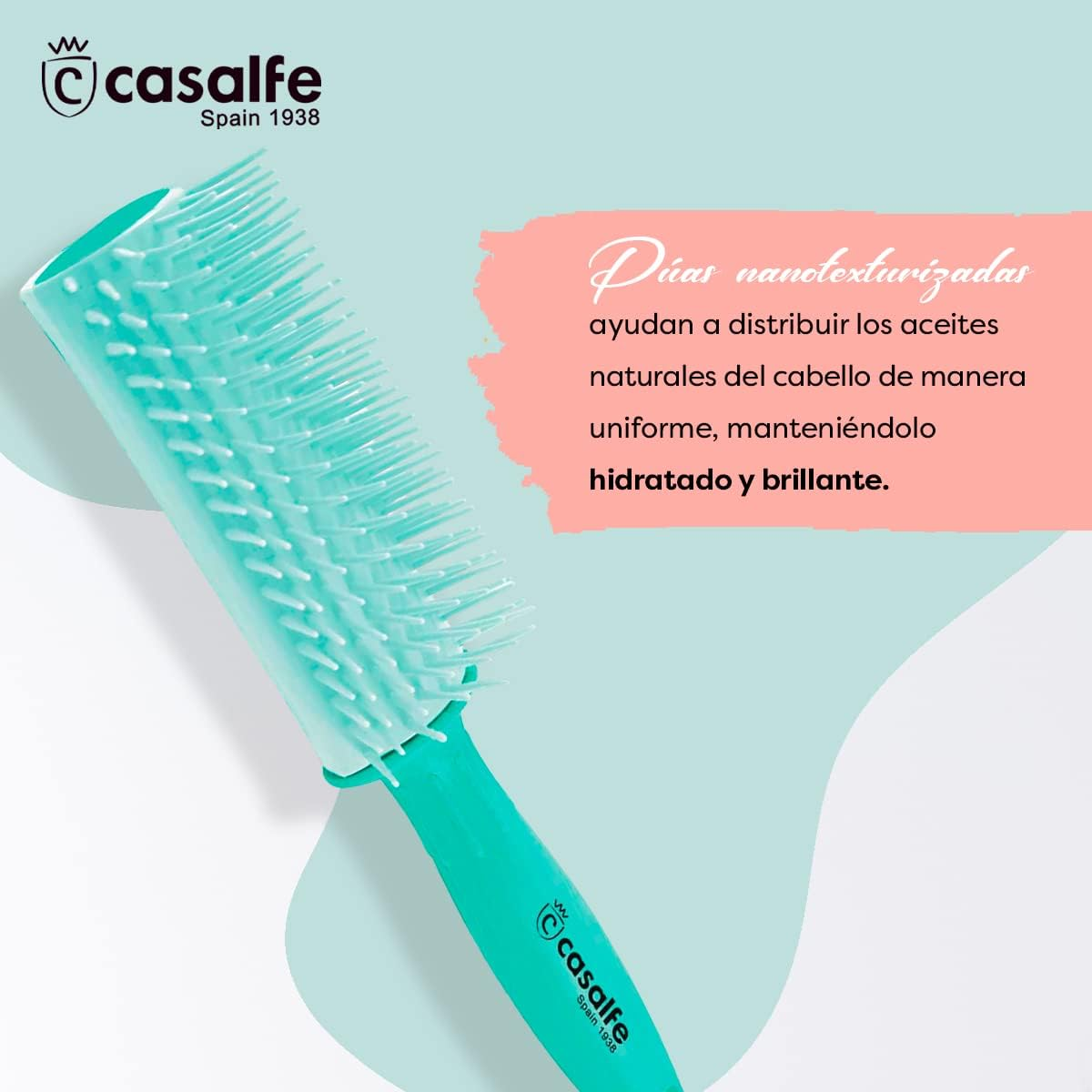 Casalfe Pro Curly Anti-Pull Brush for Curly/Rebel Hair, Hair Brush with Flexible Picks and Textured Nano, Prevents Hair Breakage, Tiffanys Colour image number 1