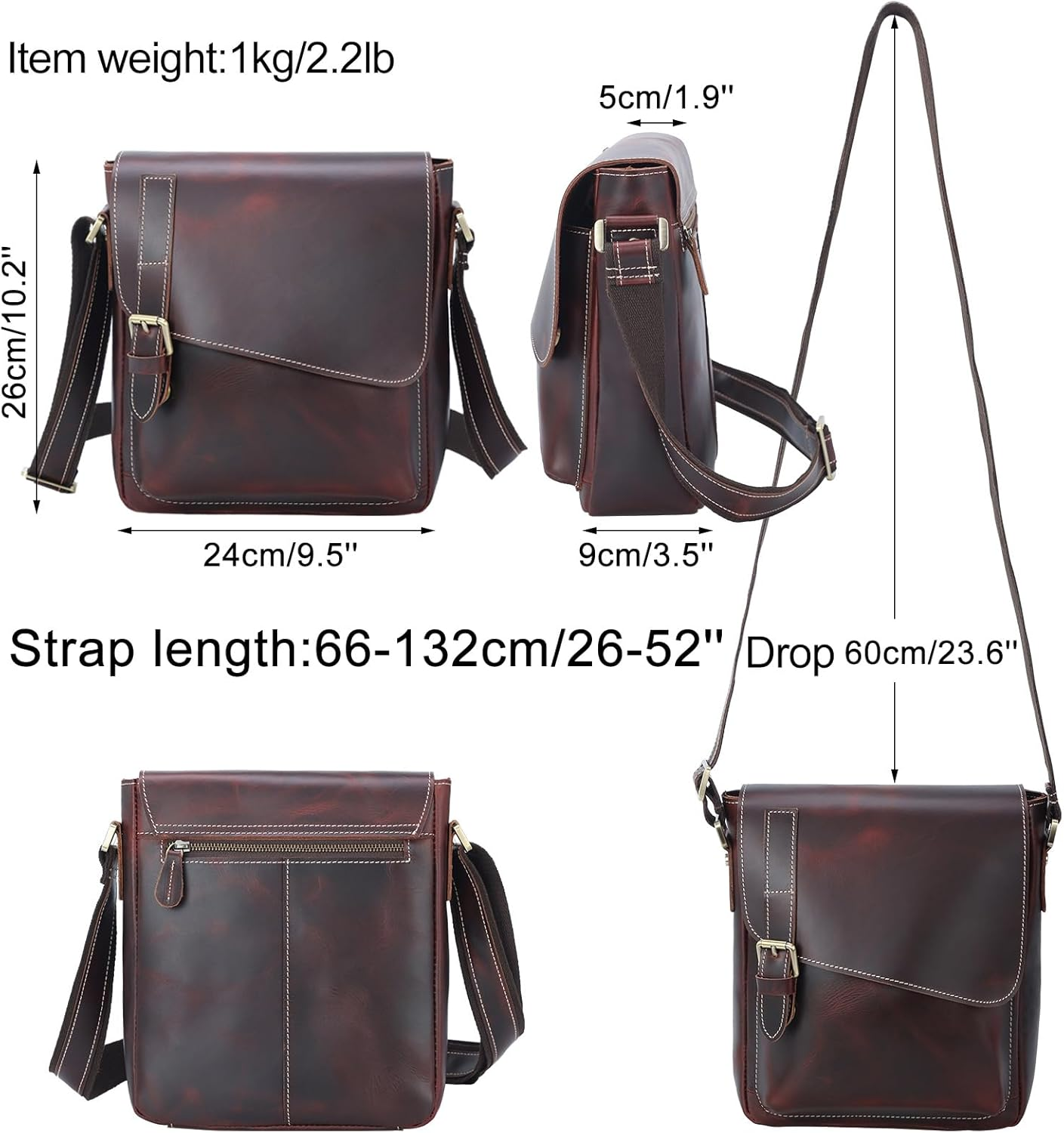 TIDING Vintage Leather Crossbody Bag for Men Women Messenger Bag Fits 10 Inch Tablet Flap over Man Purse Handbag