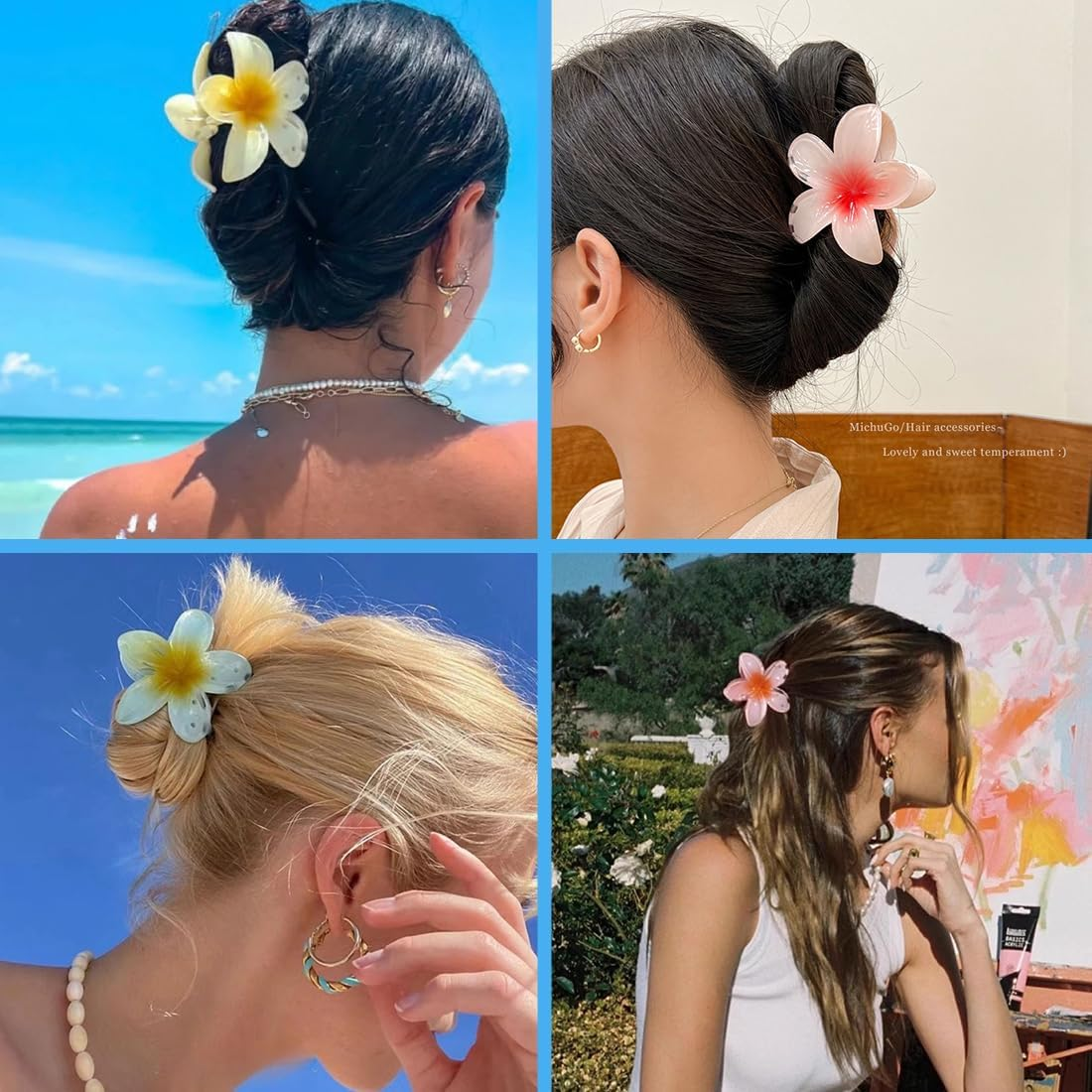 IKOPFLN Pack of 12 Flower Hair Clips, 4 Cm Cute Acrylic Hair Clips, Small Hair Clips, Non-Slip Hair Jaw Clips for Women, Girls, Medium and Thin Hair Styling Accessories (Six Colours), A, A image number 5