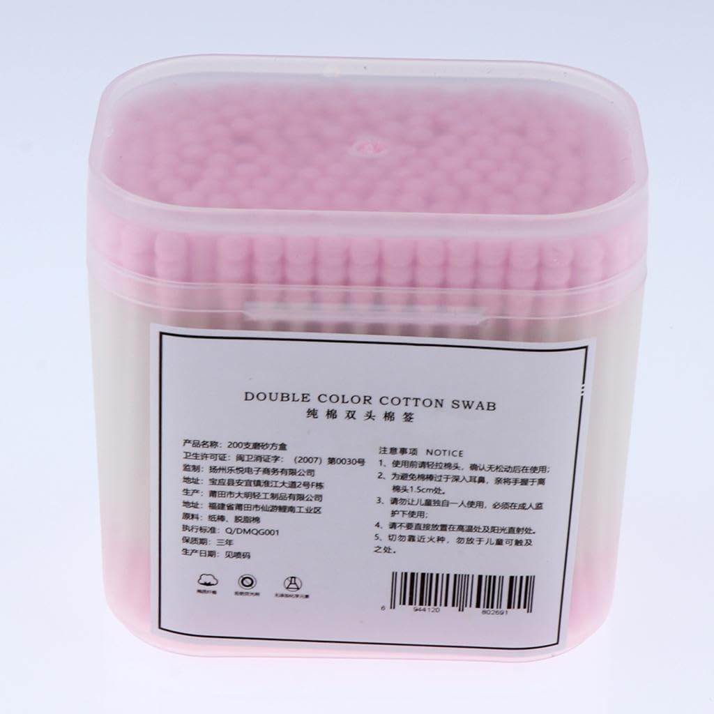200Pc Double-Ended Wooden Cotton Buds Ear Cleaning Make-Up Cosmetic, Pink, as Described