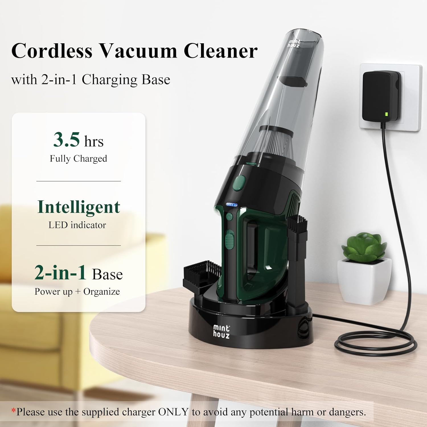 Minthouz Cordless Handheld Vacuum Cleaner,【Charging Dock Version】 9000Pa Strong Suction Dust Buster with 120W Motor, Portable Hand Vacuum, LED Light for Car, Home & Office Cleaning