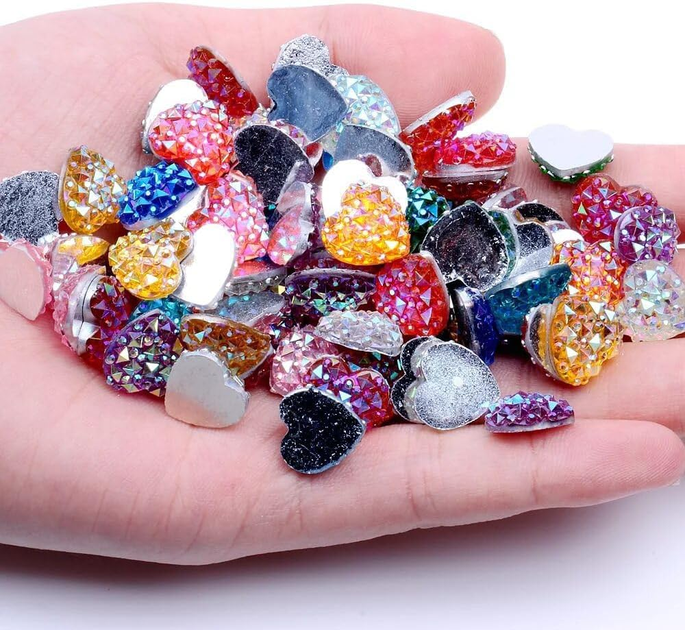 40PCS 14Mm Silver Heart Flatback Rhinestones - 1.5Mm Thick Heart Shape Resin Crystal Diamante with Adhesive Backing, Festival Embellishments for Nail Art, Face Decor, Embellishments for Crafts(Silver) - Black image number 3