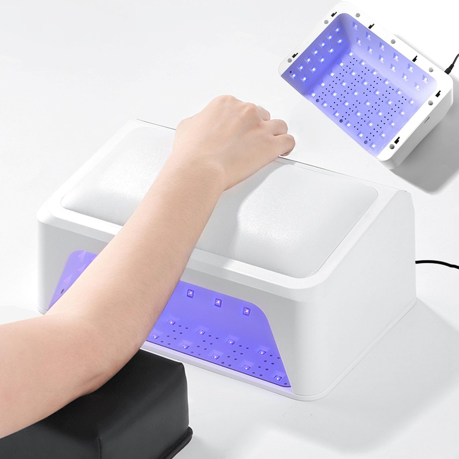 72W UV LED Nail Lamp with PU Leather Nail Arm Rest for Polygel, Gel Polishes, Gel Nail Dryer with 66 Light Beads, Led Nail Light for Gel Nails with Automatic Sensor & 4 Timers Detachable Tray image number 4