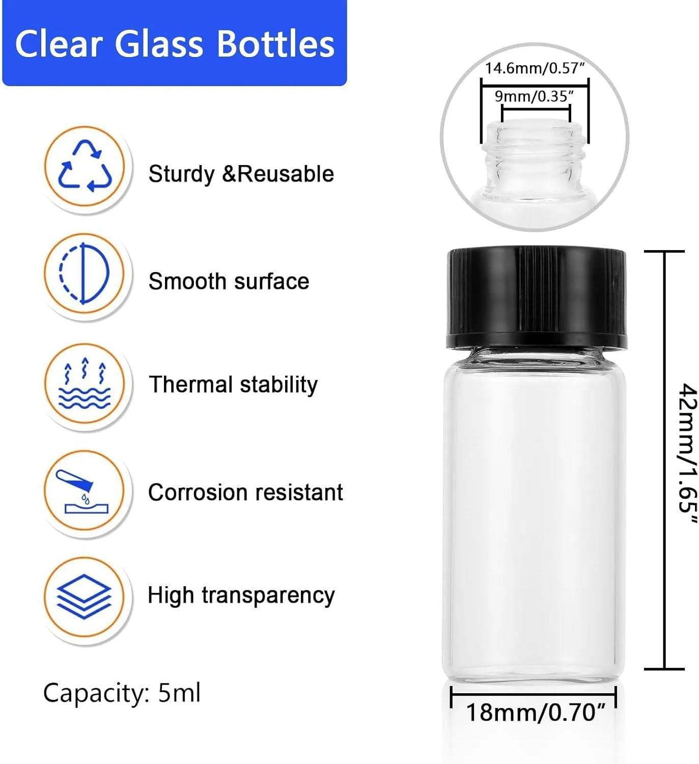 5Ml Borosilicate Glass Sample Bottles with Plastic Lids, Mini Travel Bottles for Essential Oils DIY Blending, Small Containers with Secure Closure 10-Pack - Abvian image number 1