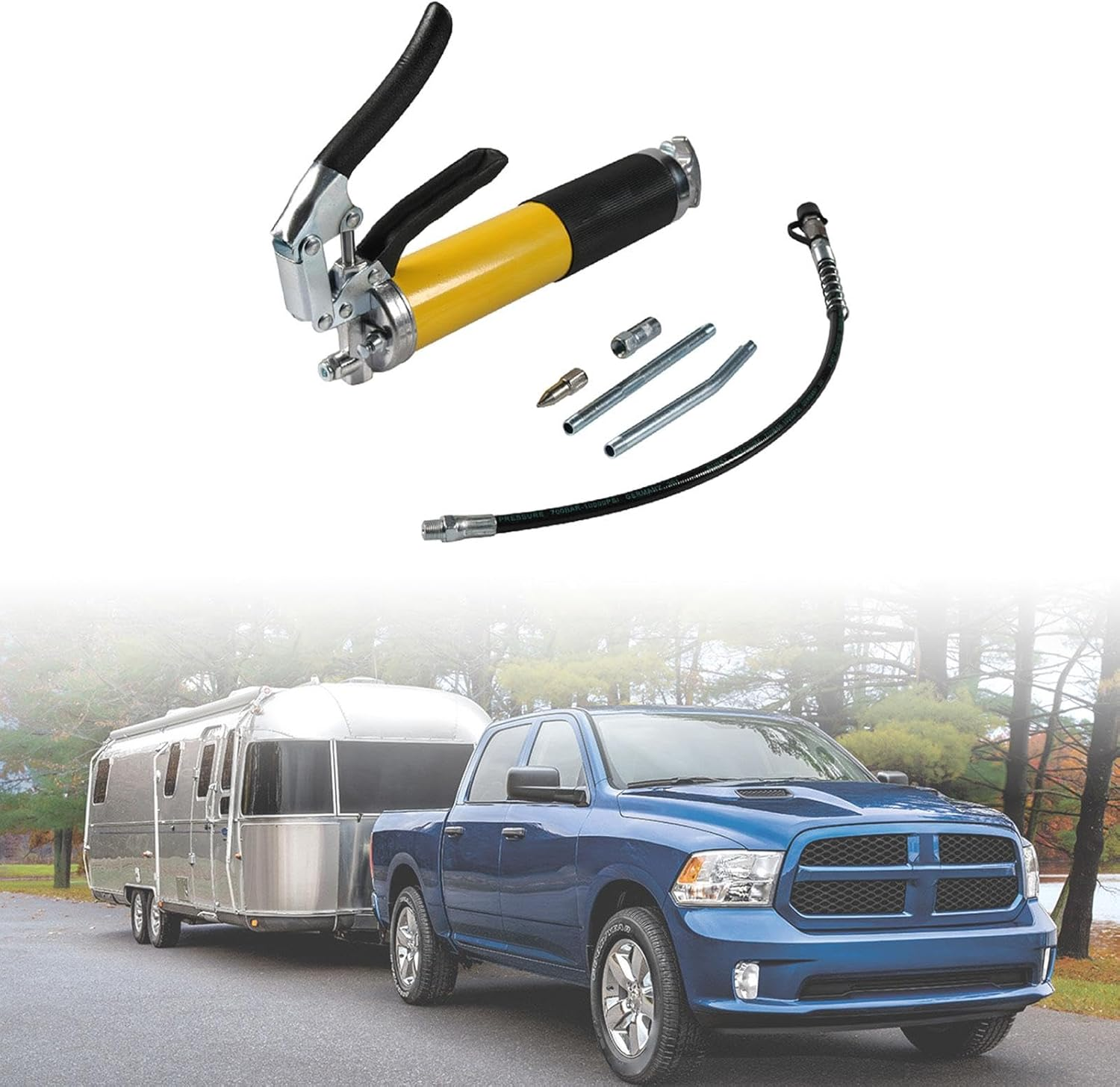 Motivetech Hand Held Grease Filler Tool Set with Sharp Nozzle with Flexible Hose for Light or Heavy Machinery Equipment Sturdy