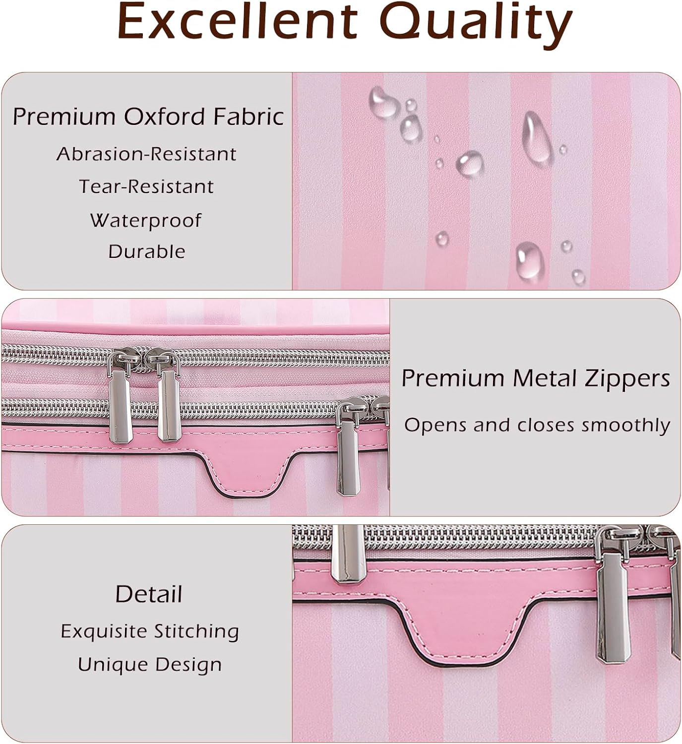 RSRSLEII Large Waterproof Double Layer Travel Makeup Bag, Aesthetic Nylon Striped Cosmetic Case，Coquette Traveling Toiletry Bag with Handle，Ideal for Women and Girls, 01Top Open, Striped and Colorful - 01Top Open image number 6