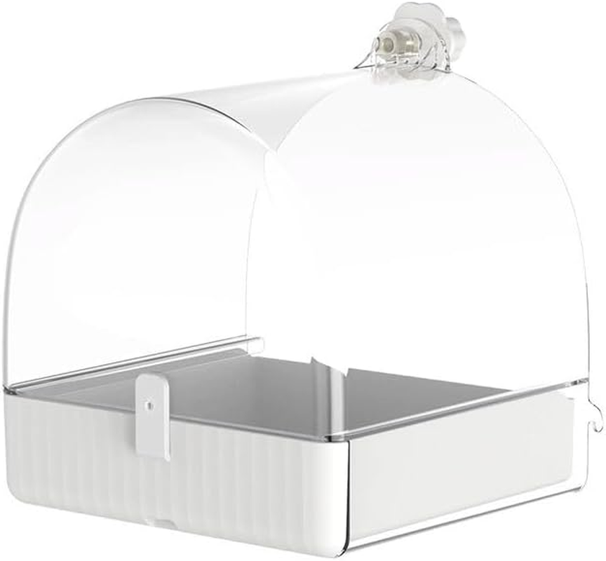 AIMALL Large Parrot Bird Bath Box with Drawer &ndash; 7.05X6.69X7.74In Hanging Cage Bathtub & Feeder for Budgie Cockatiel Parakeet Starling with Optional Protective Cover