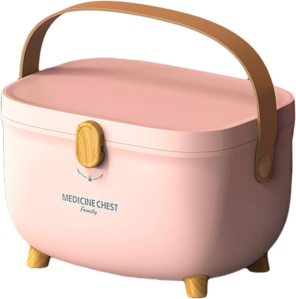 AIMALL Double-Layer Family Medicine Storage Box, Durable Plastic Household Organizer, 11X7.87X7.09 Inches, Rotatable Lock, Three Colors