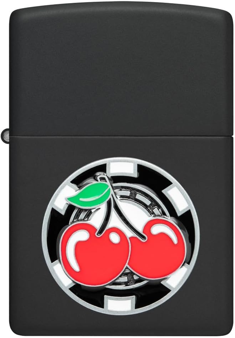 Zippo Poker Chips with Cherries Windproof Lighter, Black Matte image number 1