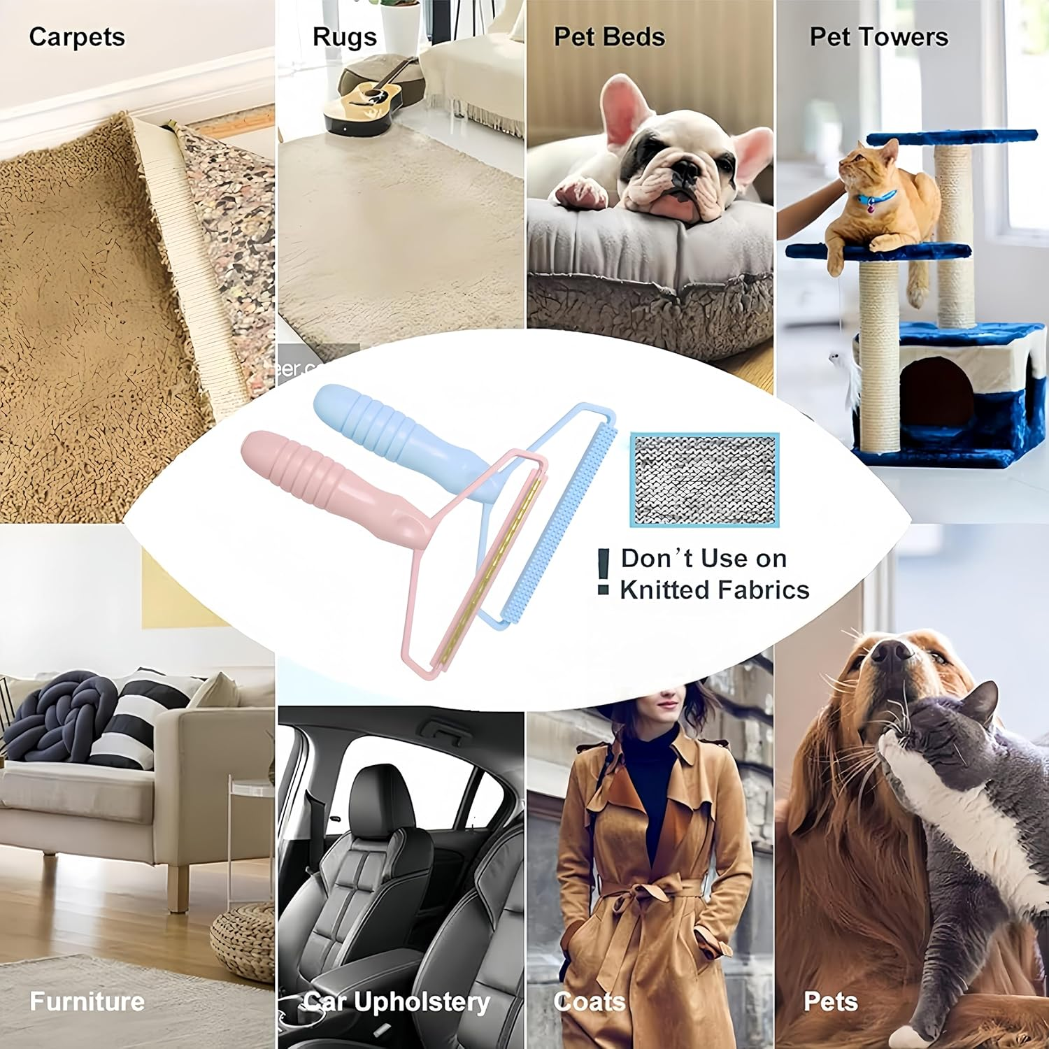 Febohao 2Pcs Cat Dog Pet Hair Remover Double Sided Lint Remover for Clothes Furniture Blanket Clothes Bedding Car Mat Pet Tower Fabric Shaver Reusable Manual Scraper Cleaning Brush Tool image number 1