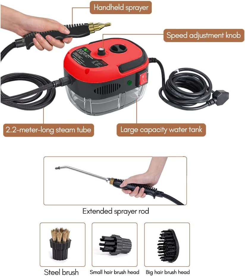 2500W Handheld Steam Cleaner High Temperature 229&deg;F/105&deg;C & 3BAR Pressure, 10S Fast Heat All-Purpose Portable Steam Cleaner with 3 Brush Heads for Kitchen Bathroom Car Furniture Floor Detailing image number 2