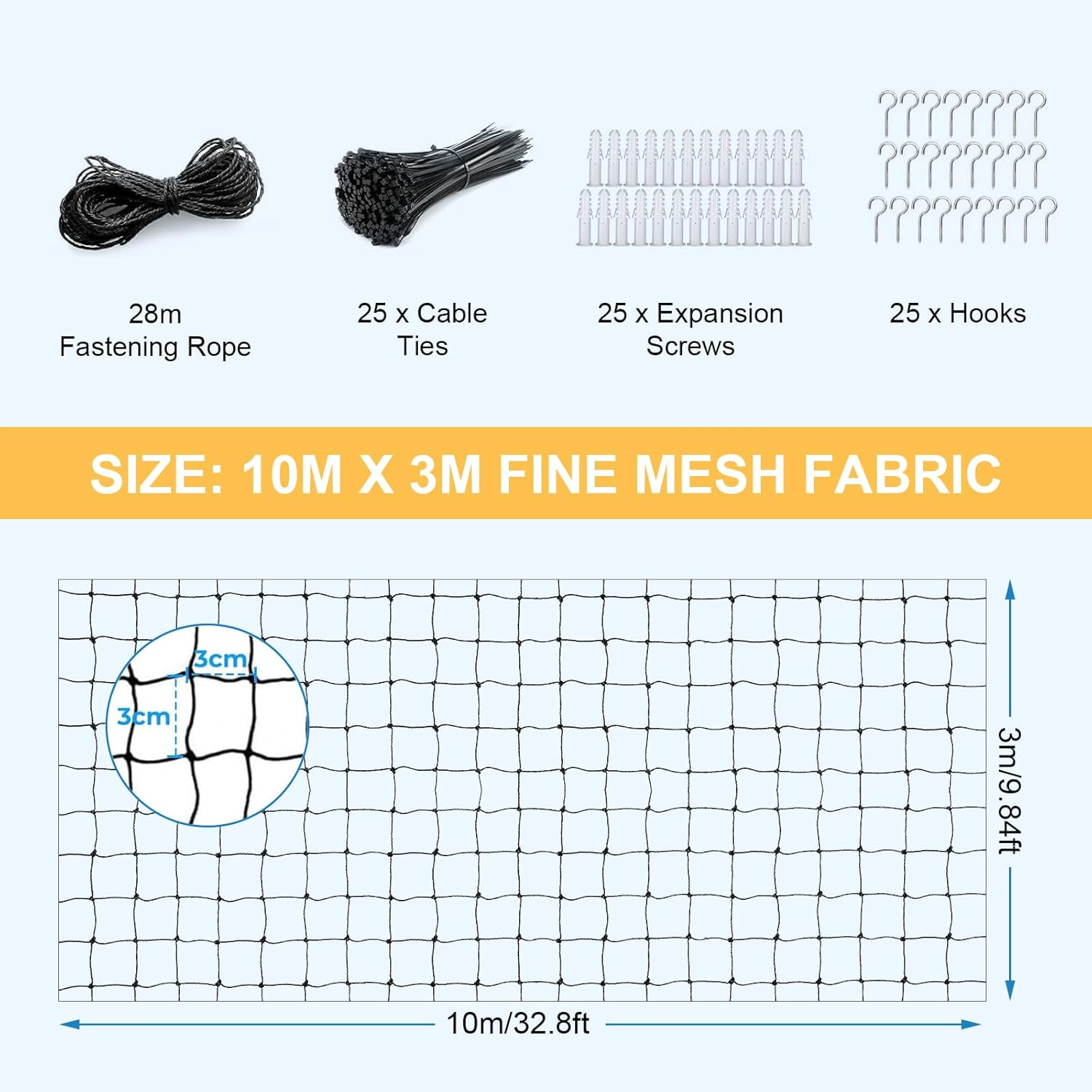 Cat Net for Balcony, Cat Net Reinforced Wire, Balcony Wire Net, Cats, Cat Grid Window No Drilling, Cat Net Balcony with 28 M Mounting Rope and Accessories, Balcony Net, Bite Resistant (10 X 3 M) image number 5