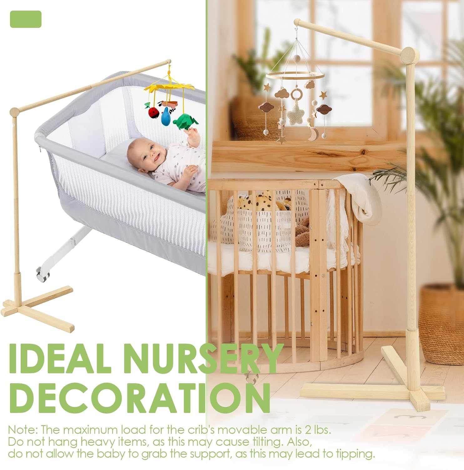 Wooden Floor Standing Baby Mobile Holder, 153.5Cm Adjustable Arm for Crib, Mobile Hanger Stand for Nursery, No Drill Needed, Safe Baby Bed Toy & Decor for Newborns image number 4