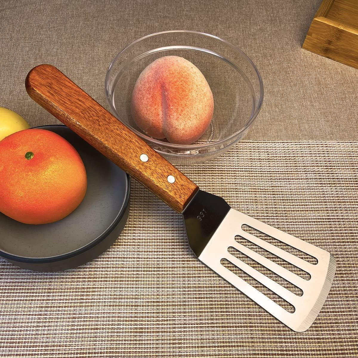 Professional Stainless Steel Spatula and Turner Set, Wooden Handle, Kitchen Utensils for Grilling and Cooking, 2-Piece image number 5