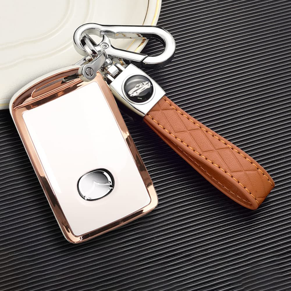 Ontto Car Key Fob Cover Fit for Mazda 3 CX-30 CX-5 CX-9 Mazda 3 Sedan 2019 2020 Smart Key Case Keyring TPU Silicone Key Shell Key Holder Keychain Protective Accessories Beige