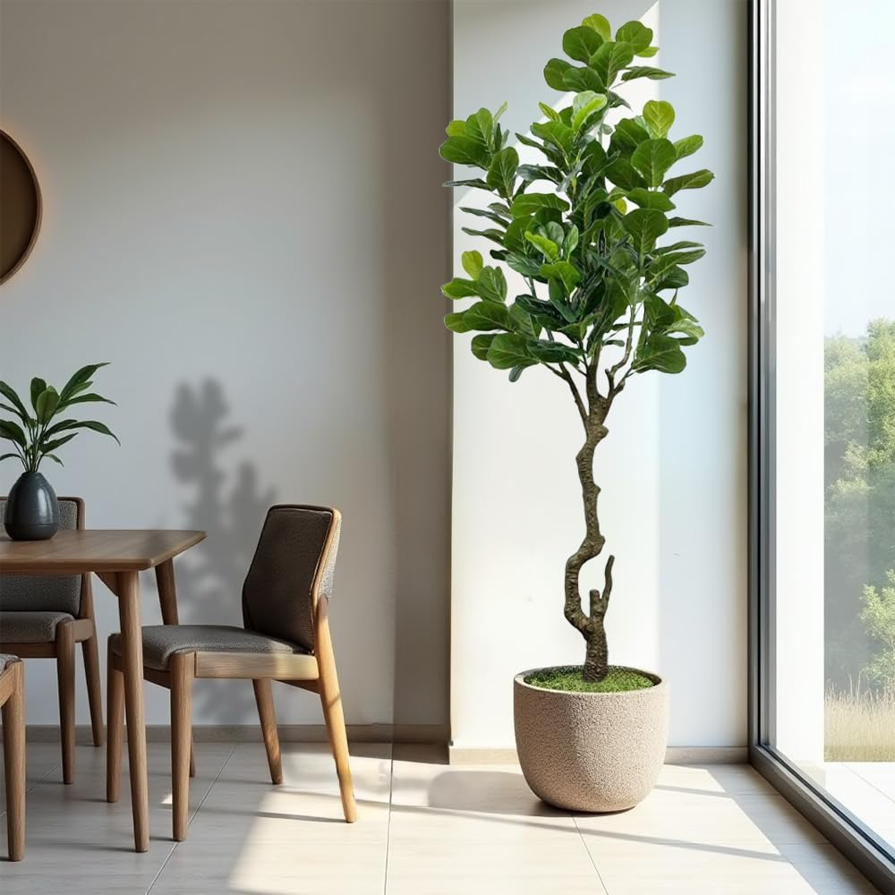 210Cm Artificial Plants Tree, Fake Plants Lifelike Faux Fiddle Leaf Fig Plant,Tall Fake Potted Tree, Large Artificial Plants for Indoor Outdoor Home Office Farmhouse Decor(7Ft) image number 4