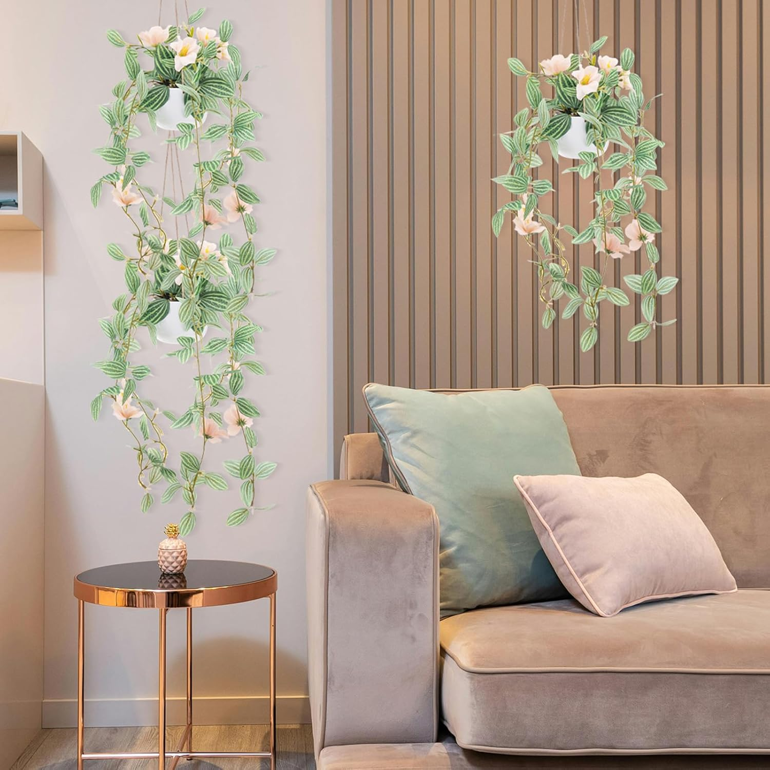 2 Pack Fake Hanging Plants Artificial Decor Simulation Hanging Plants with Champagne Flower Samll Natural Ivy Greenery D&eacute;cor Bedroom Garden Farmhouse Wall Shelf Indoor Outdoor