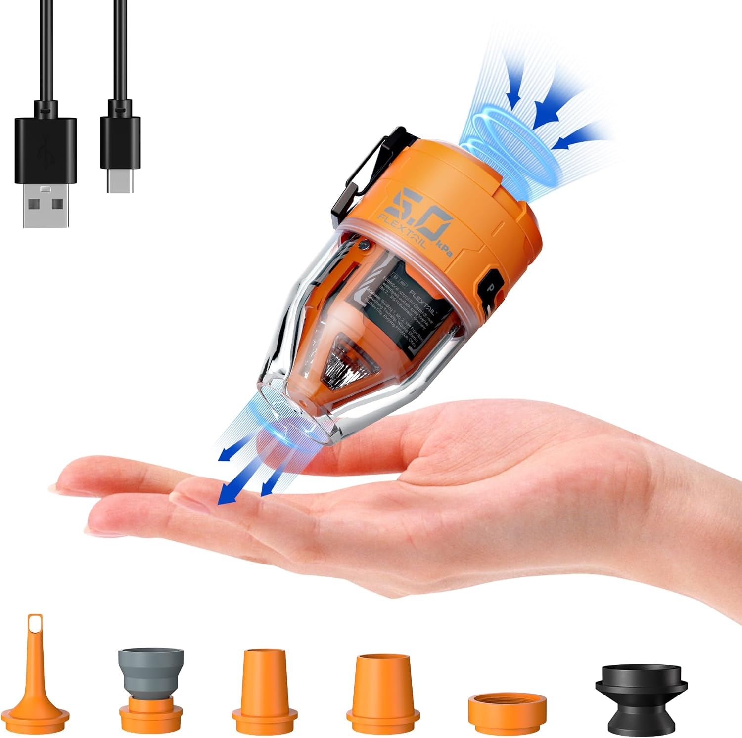 FLEXTAILGEAR MAX Pump 3 Portable Air Pump, 5KPA Air Pump for Inflatables with Camping Light, Rechargeable Air Mattress Pump,6 Nozzles to Inflate Deflate for Pool Floats Air Mattress Inflatable Boat