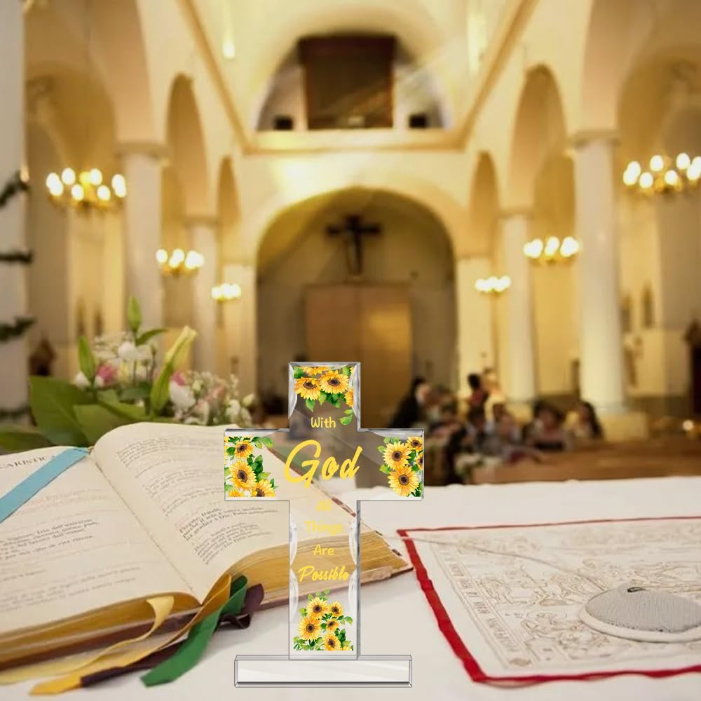 Christian Gifts for Women Acrylic Cross Decoration Sunflower Gifts for Women Christian Gifts for Men Inspirational Religious Gifts Baptism Gifts for Girls Religious Gifts with Bible Verse image number 4