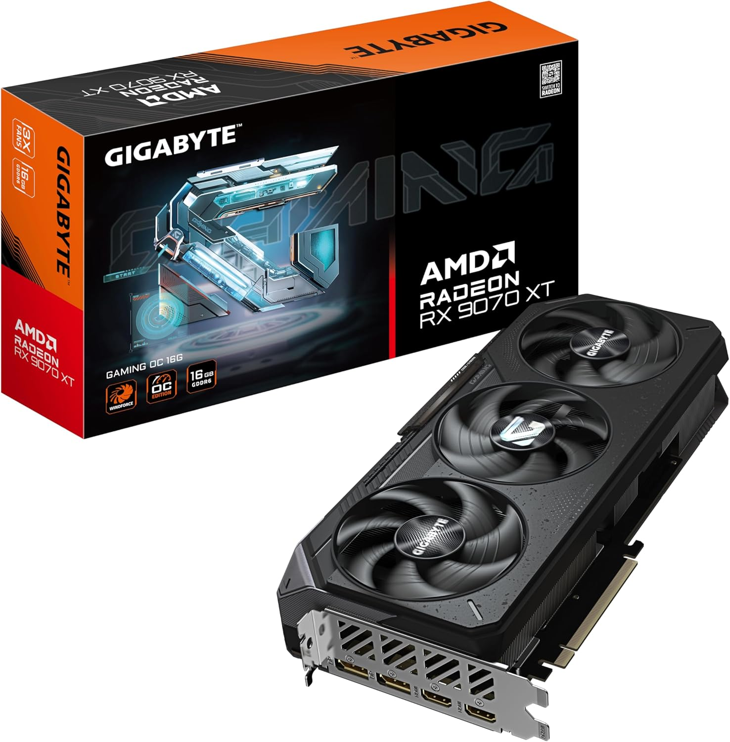 Gigabyte Radeon RX 9070 XT Gaming OC 16G Graphics Card - 16GB GDDR6, 256Bit, PCI-E 5.0, 3060 Mhz Core Clock, 2 X Displayport, 2 X HDMI, GV-R9070XTGAMING OC-16GD image number 1