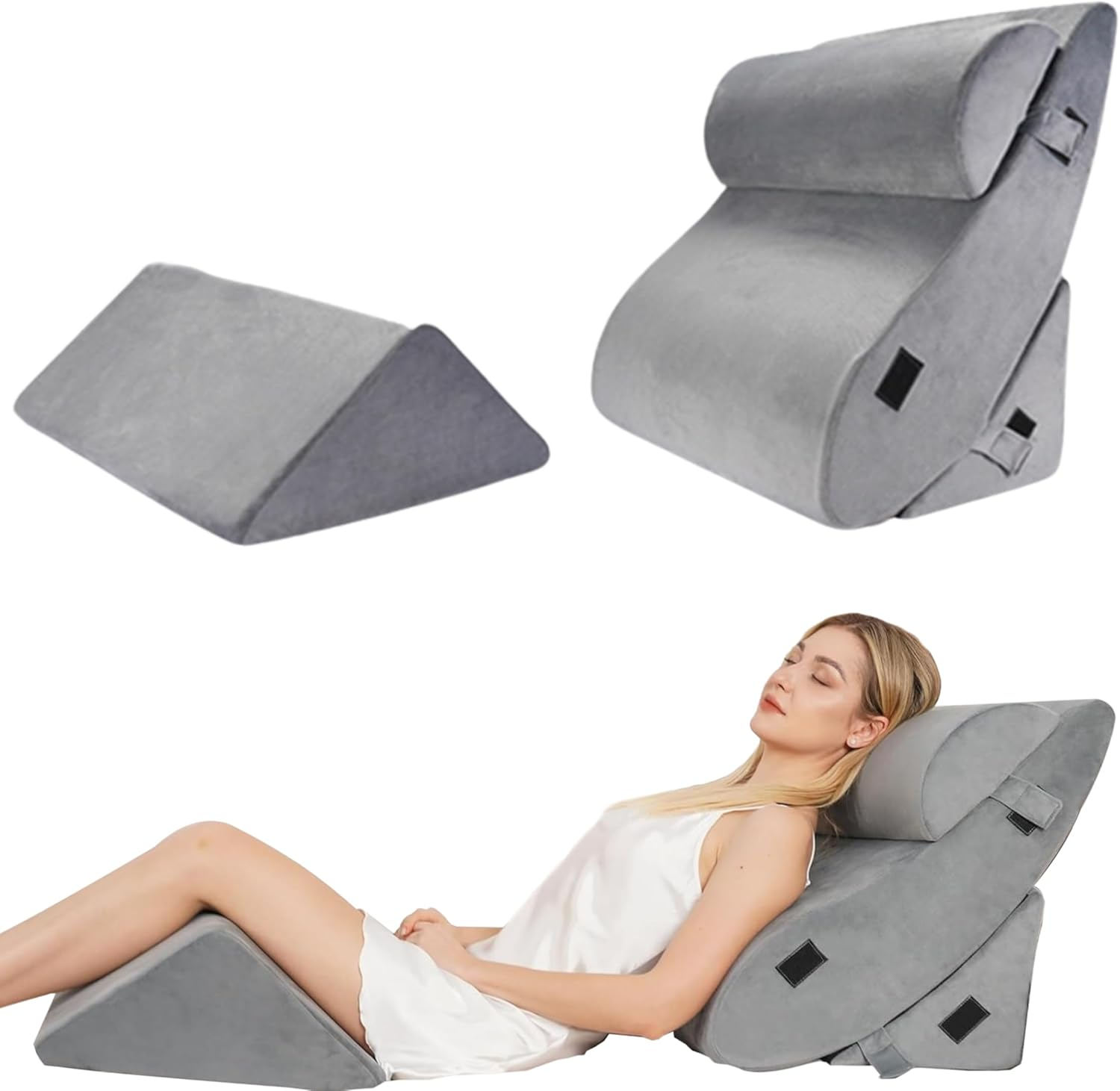 4 Pcs Orthopedic Bed Wedge Pillow for Sleeping - Memory Foam Pillows for Back, Neck & Leg Support, Ideal for Pain Relief & Snooring - Wedge Pillow Set with Machine Washable Cover