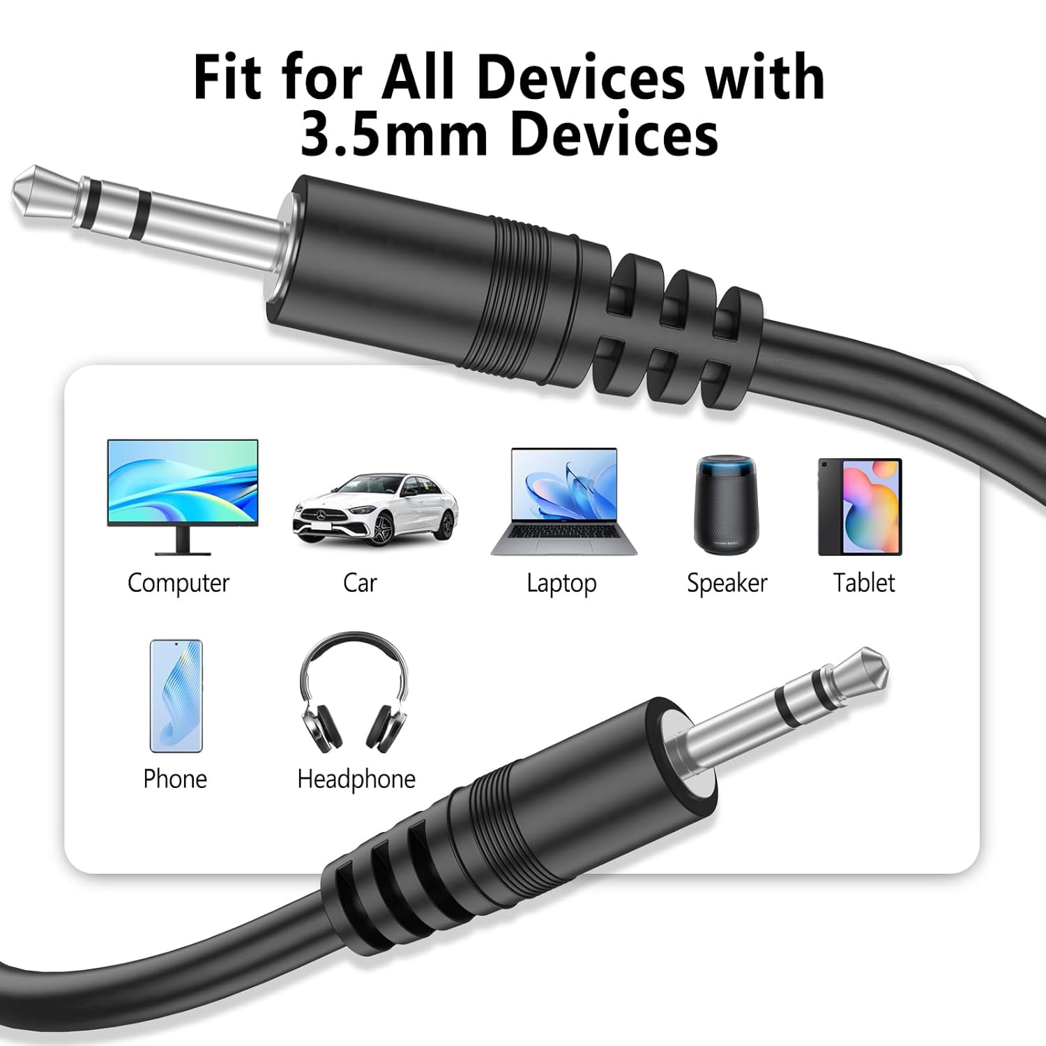 3.5Mm Aux Cable, Hi-Fi Stereo Gold-Plated TRS Male to Male Audio Cord for Car, Home Stereos, Headphones, Iphone, Ipad, Ipod, Samsung Phones, Sony,Echo Dot, Speakers & More (3.3Ft/1M) image number 4