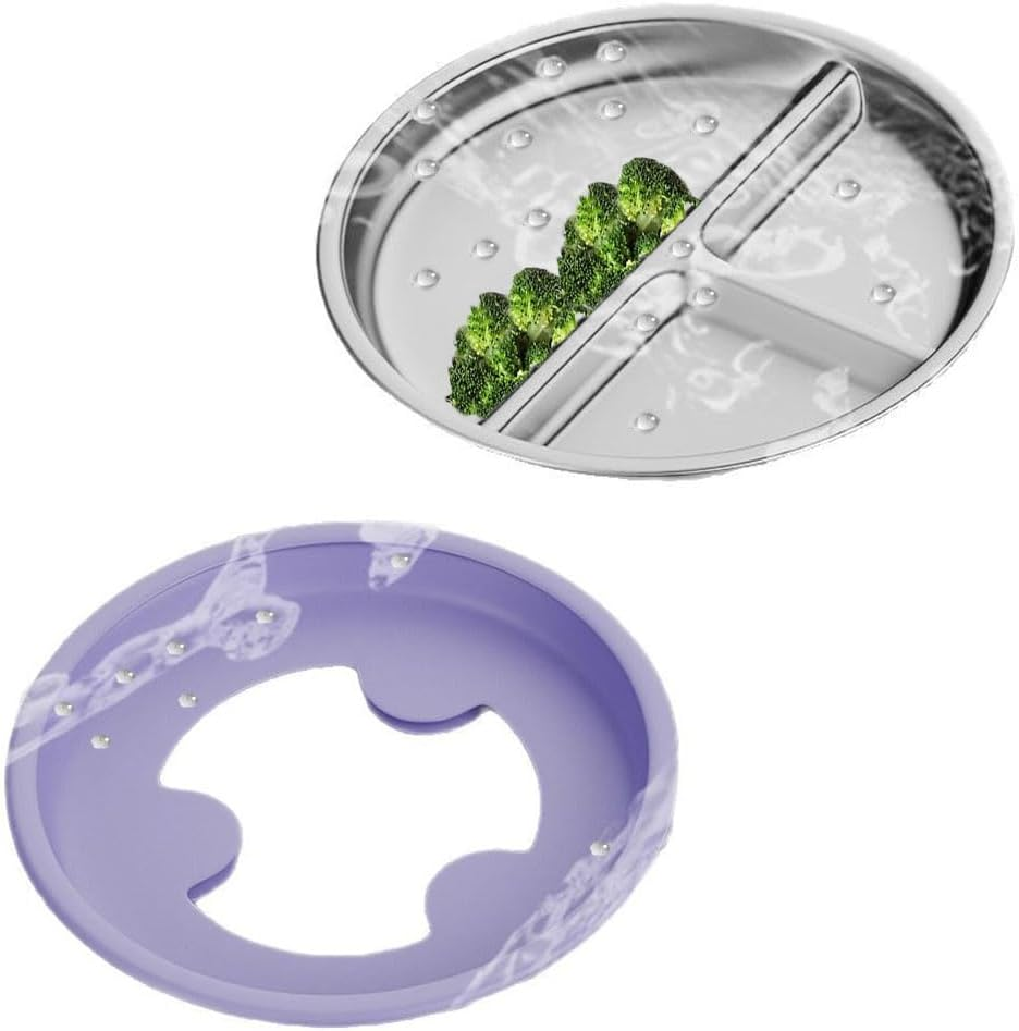 2 Pack Stainless Steel Plates,9" Divided Plates with Removable Silicone Suction,Non Toxic Non Slip Portion Control Snack Dishes,Non-Toxic Non-Slip Unbreakable Dishwasher Safe Dinnerware (Purple Green)
