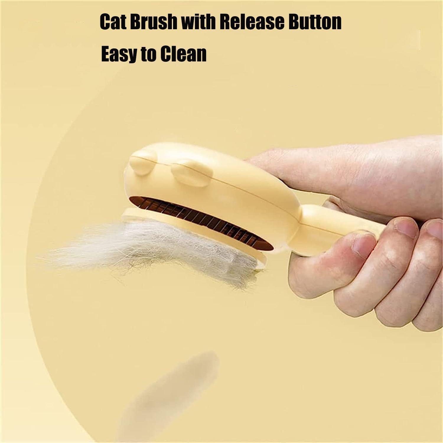 Spacebuyer Awishday Cat Brush Awishday Pet Hair Cleaner Brush Cuddles and Meow Brush Cat Brush with Release Button Pet Hair Cleaner Brush for Cats Dogs (Yellow) image number 4