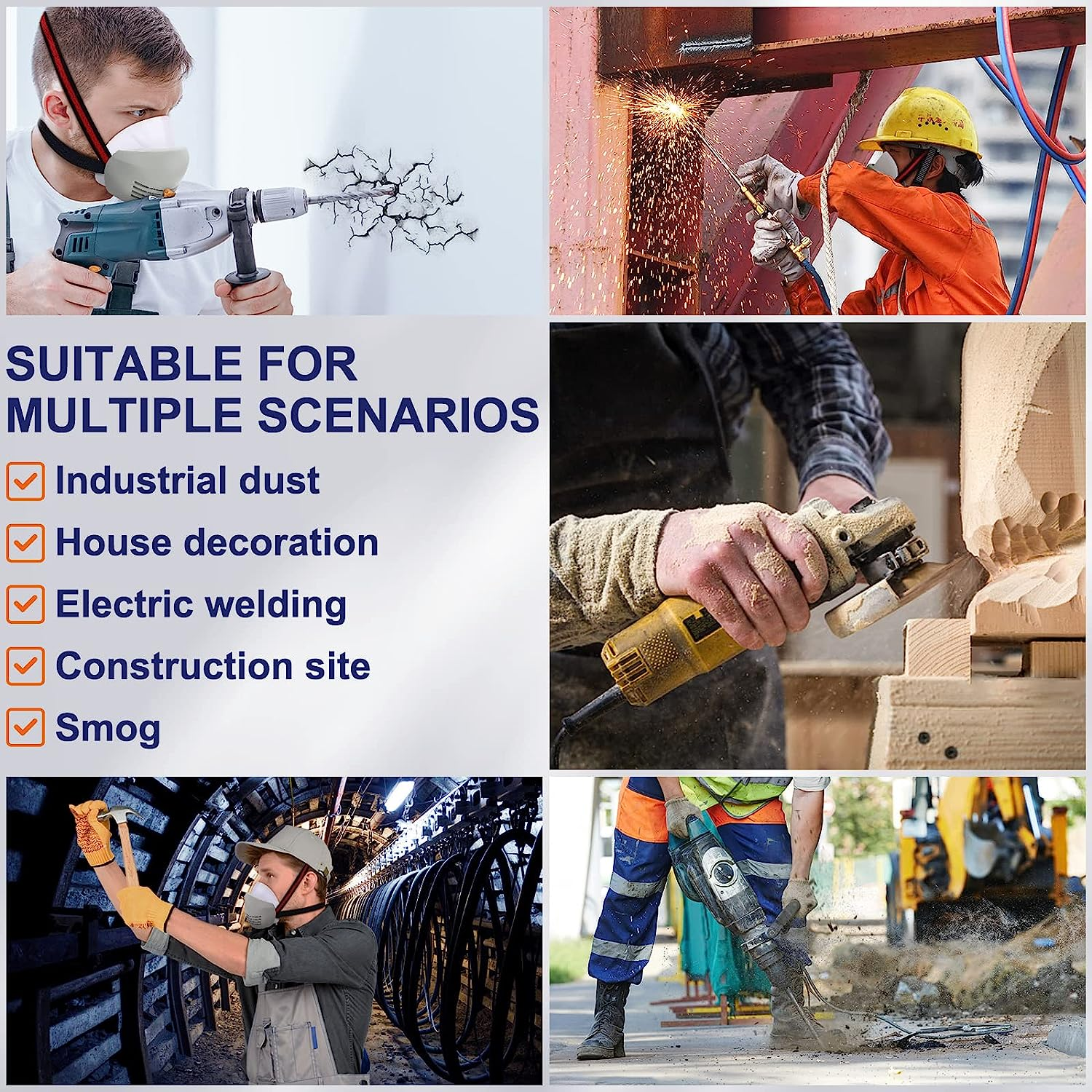 Safe Dust Mask Reusable with 10 Pieces Filter Breathing Mask Safe Industrial Mask (Silicone Food Material) Suitable for Painting, Woodworking, Decorating, Painting, Dust image number 5