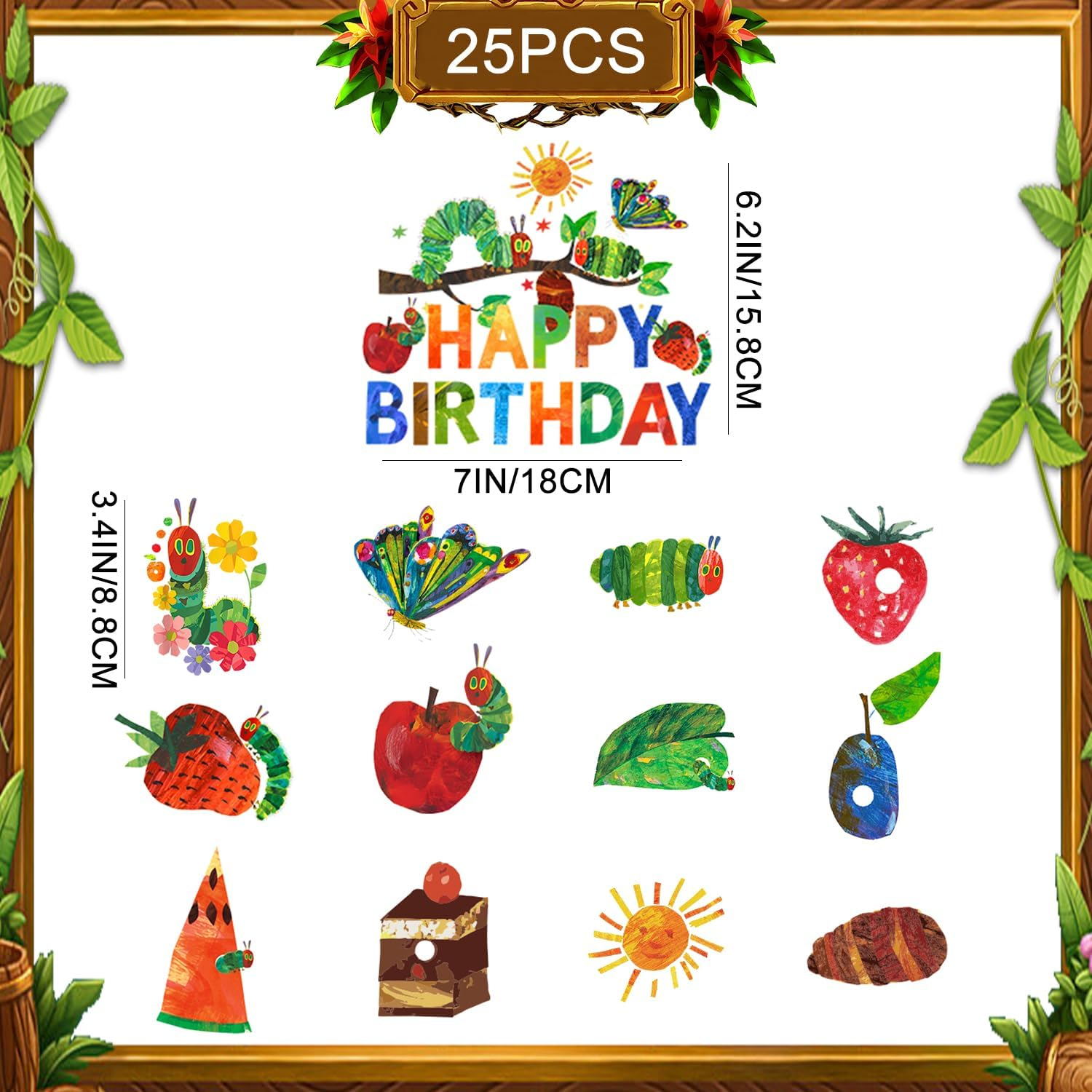 25Pcs Very Hungry Caterpillar Cake Decorations, Hungry Caterpillar Decorations Set Including Caterpillar Cake Topper + Hungry Caterpillar Cupcake Toppers for Kids Baby Shower image number 6