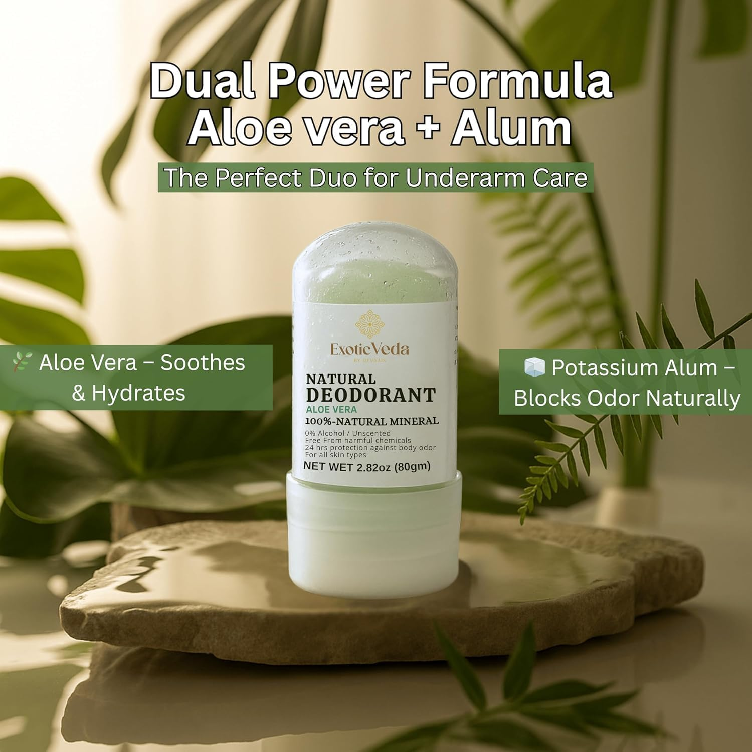 Alum Aloe Vera Deodorant Stick | 100% Natural Mineral Salt Roll-On | Alcohol & Chemical-Free | 24-Hour Odor Protection | Gentle on Sensitive Skin | Travel-Friendly, 80G (2.82 Oz) image number 5