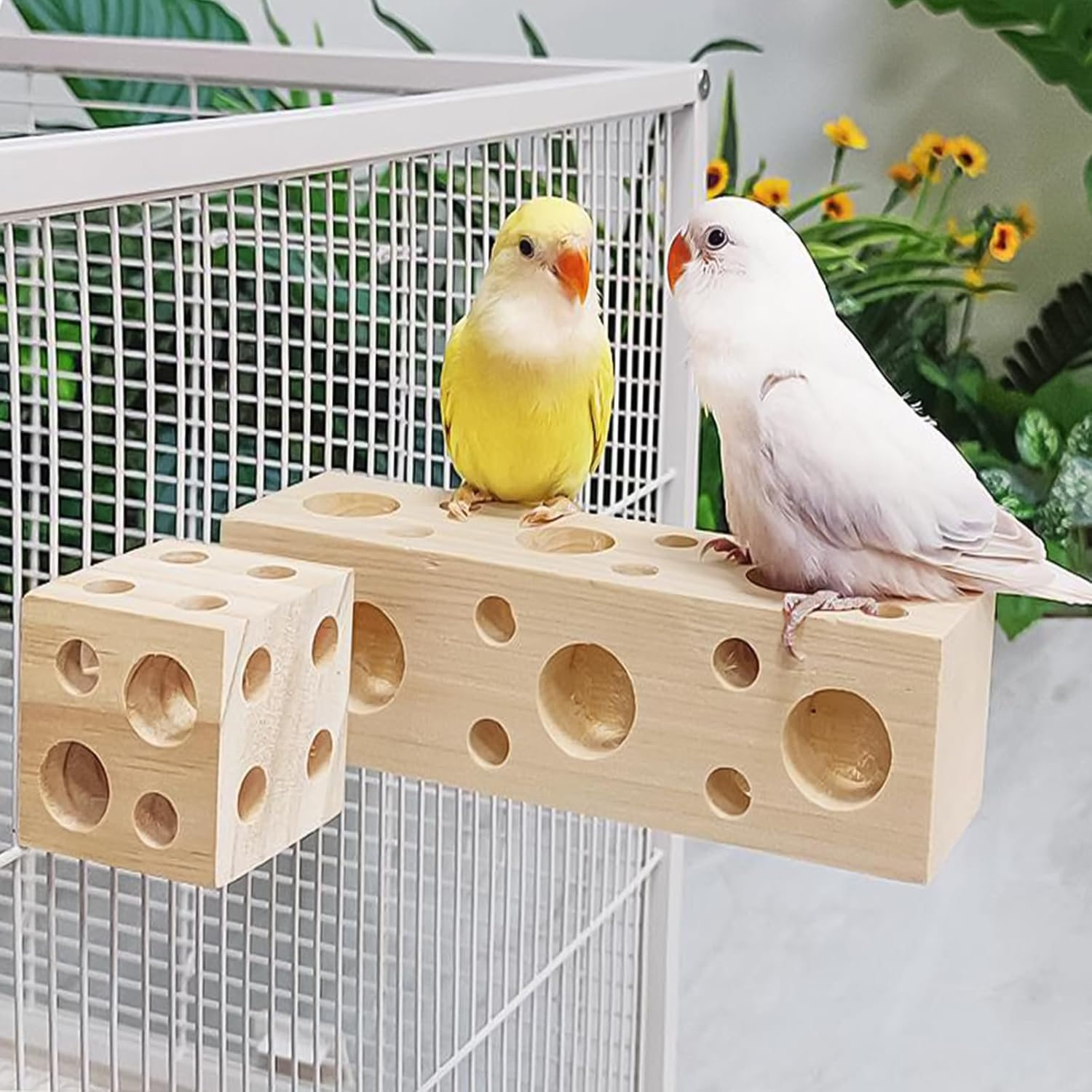 MLKLDOU Bird Wooden Block Chew Toy Parrot Rectangle Chewing Toys,Parakeet Hanging Toy,Bird Perch Stand Foraging Training Toys Shredding & Biting Wooden Bird Cage Accessories image number 4