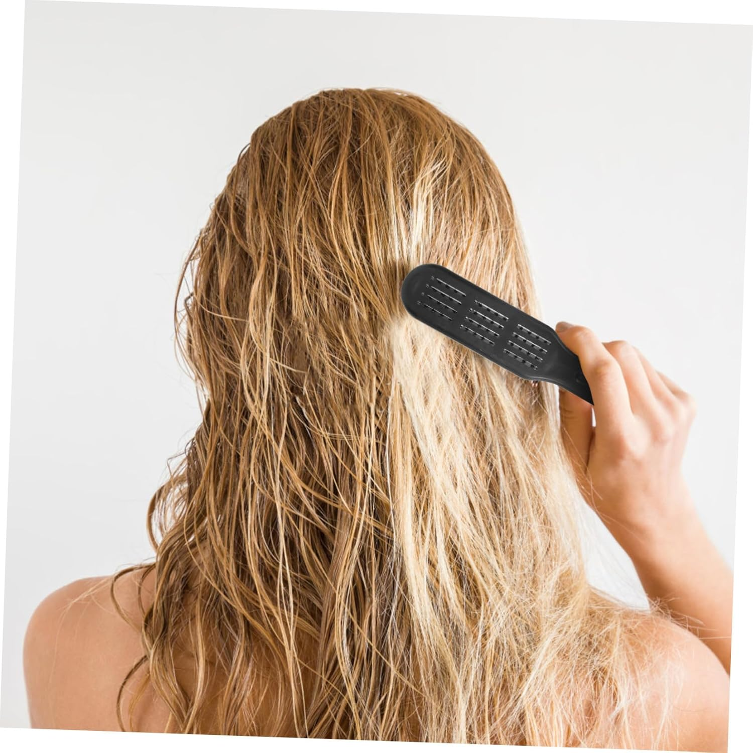 Double Sided Clamp Hair Straightener Brush with V-Shaped Bristles, High Temperature Resistant Anti-Static Straightening Comb for Salon and Home Hair Styling, Black image number 2