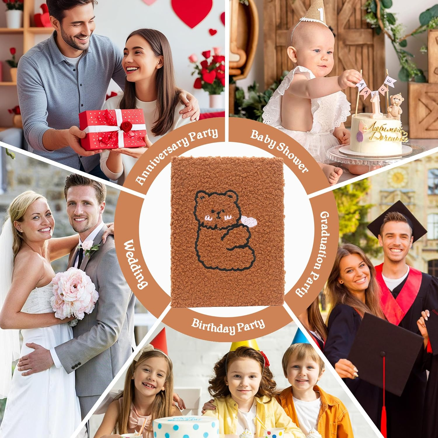 Photo Album 4X6-50 Pages Holds 100 Photos, Teddy Velvet Cover with Bear Embroidery for Wedding Kids Travel Family Baby Pictures (Bear Body) image number 2