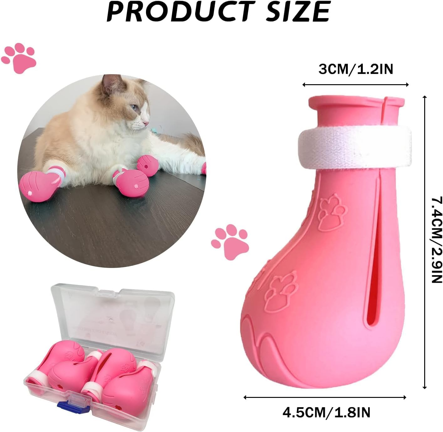 Coehaopike Cat Anti-Scratch Shoes 4 Pack, Pet Supplies Cat Scratch Deterrent Booties, Grooming Cat Accessories Silicone Nail Gloves, Adjustable Cat Claw Cover for Bathing Shaving Checking Treatment image number 1