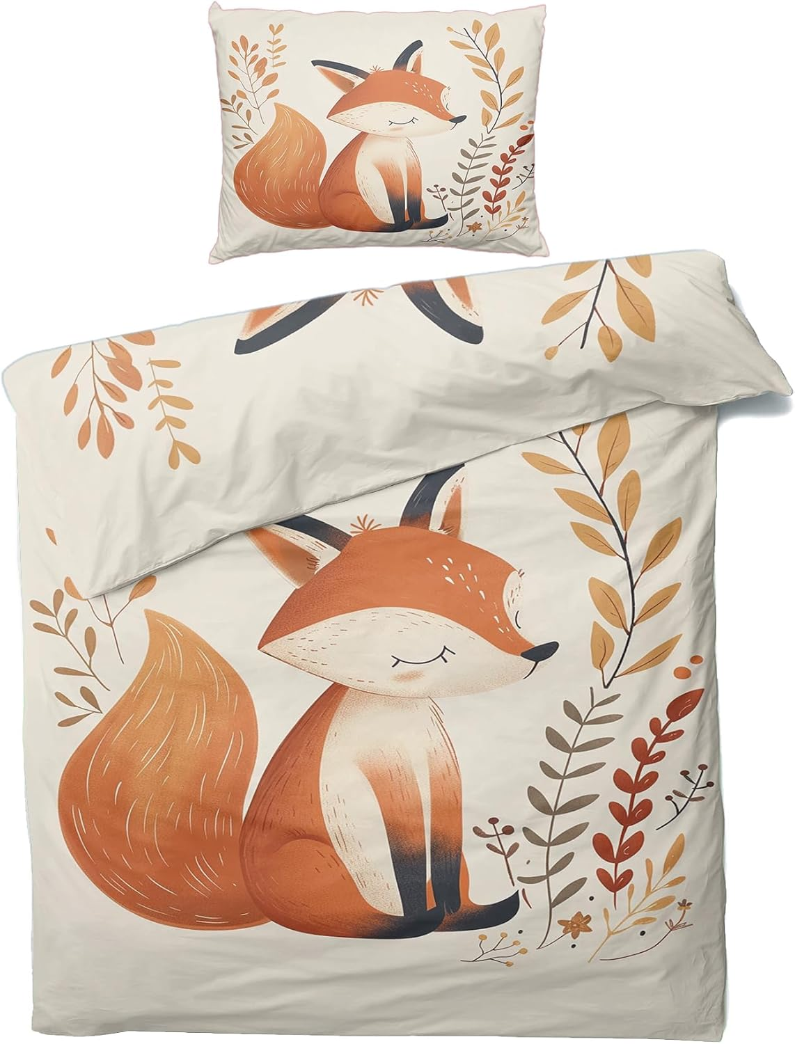 Bed Linen 135 X 200 Cm Fox Children'S Cartoon Animals Duvet Cover 135 X 200 Cm, Set of 2, Soft & Comfortable Microfibre Duvet Covers & Pillowcase 80 X 80 Cm, Bedding Sets with Zip B#-74 image number 2