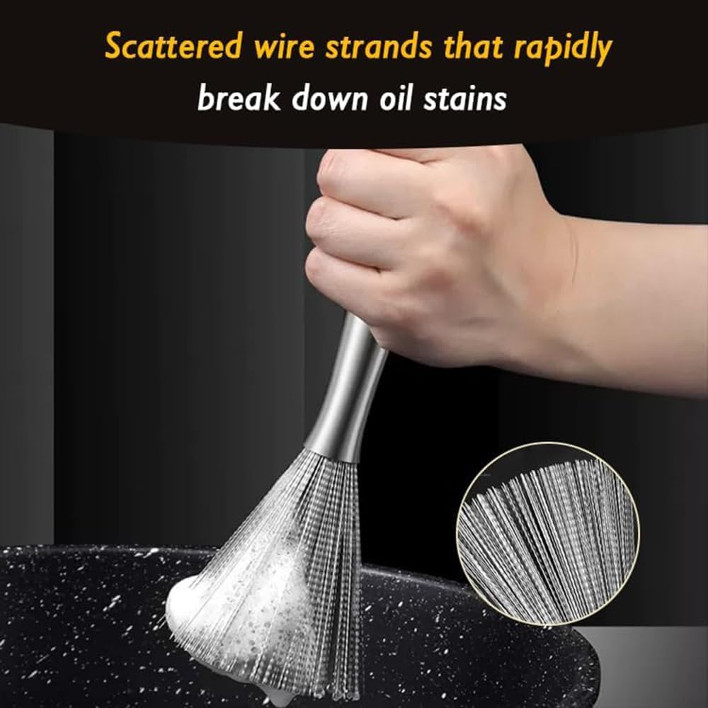 Shukitechi 2 Pack 304 Stainless Steel Cleaning Brushes, Heavy-Duty Metal Scrubber for Cast Iron, Pots, Pans, Grills, Tumblers and Dishes, Durable Kitchen Cleaning Tool Alternative to Steel Wool